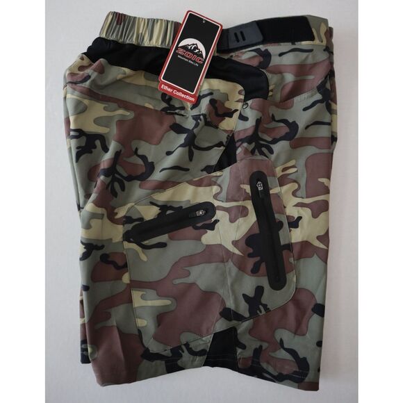 Zoic 1103E9CA Men's Sz XL Green Camo Black Zip Ether 9" Trail Rider Shorts - Picture 9 of 9